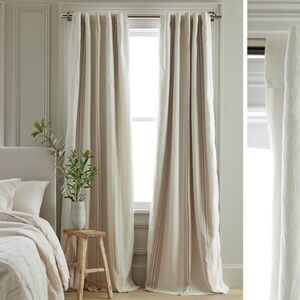 NWT QUINCE Set 48x108 Coastal Stripe Linen Cotton Room Darkening Curtains 4321